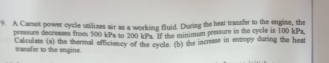 A Carnot power cycle utilizes air as a working