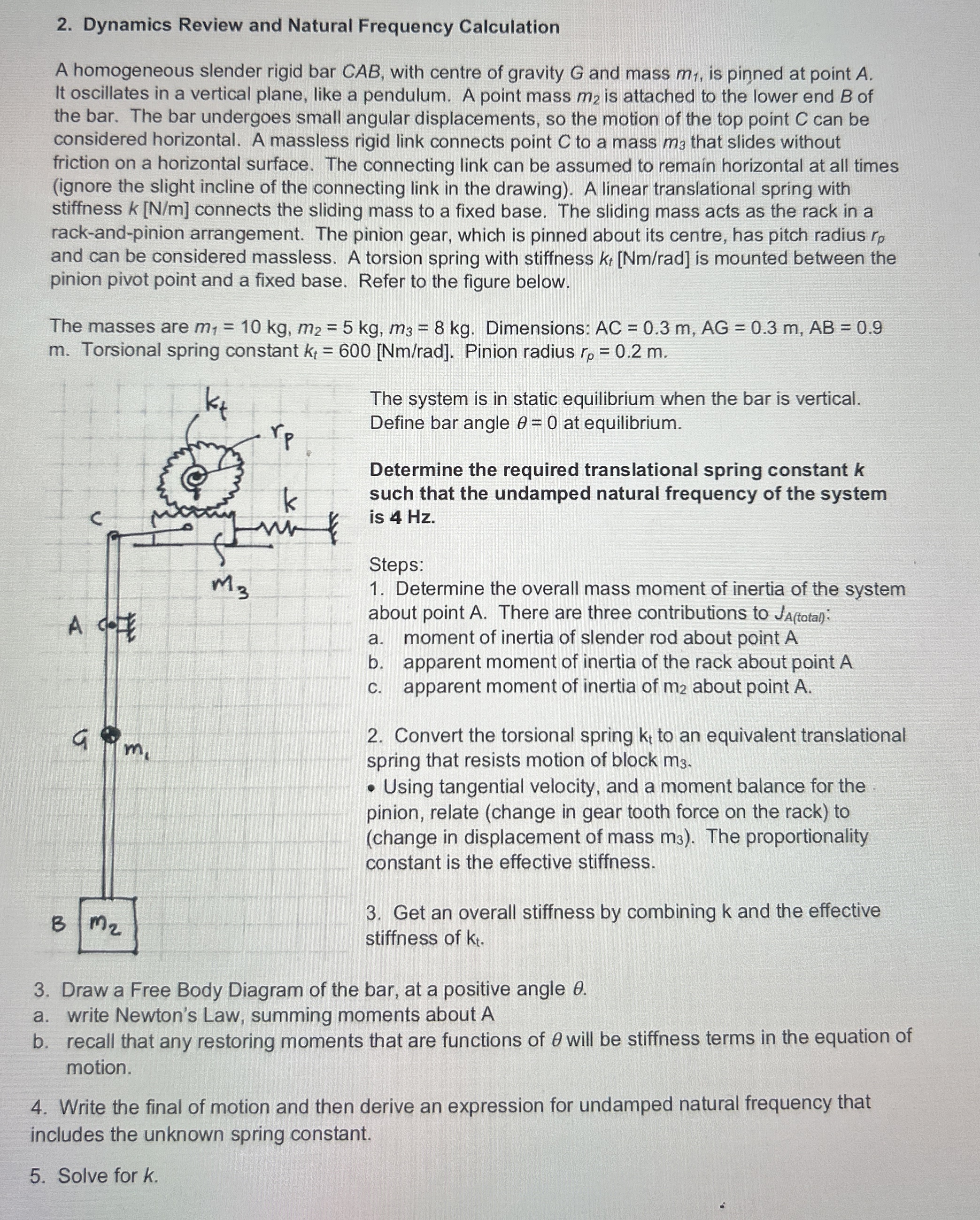 Dynamics Review and Natural Frequency Calculation