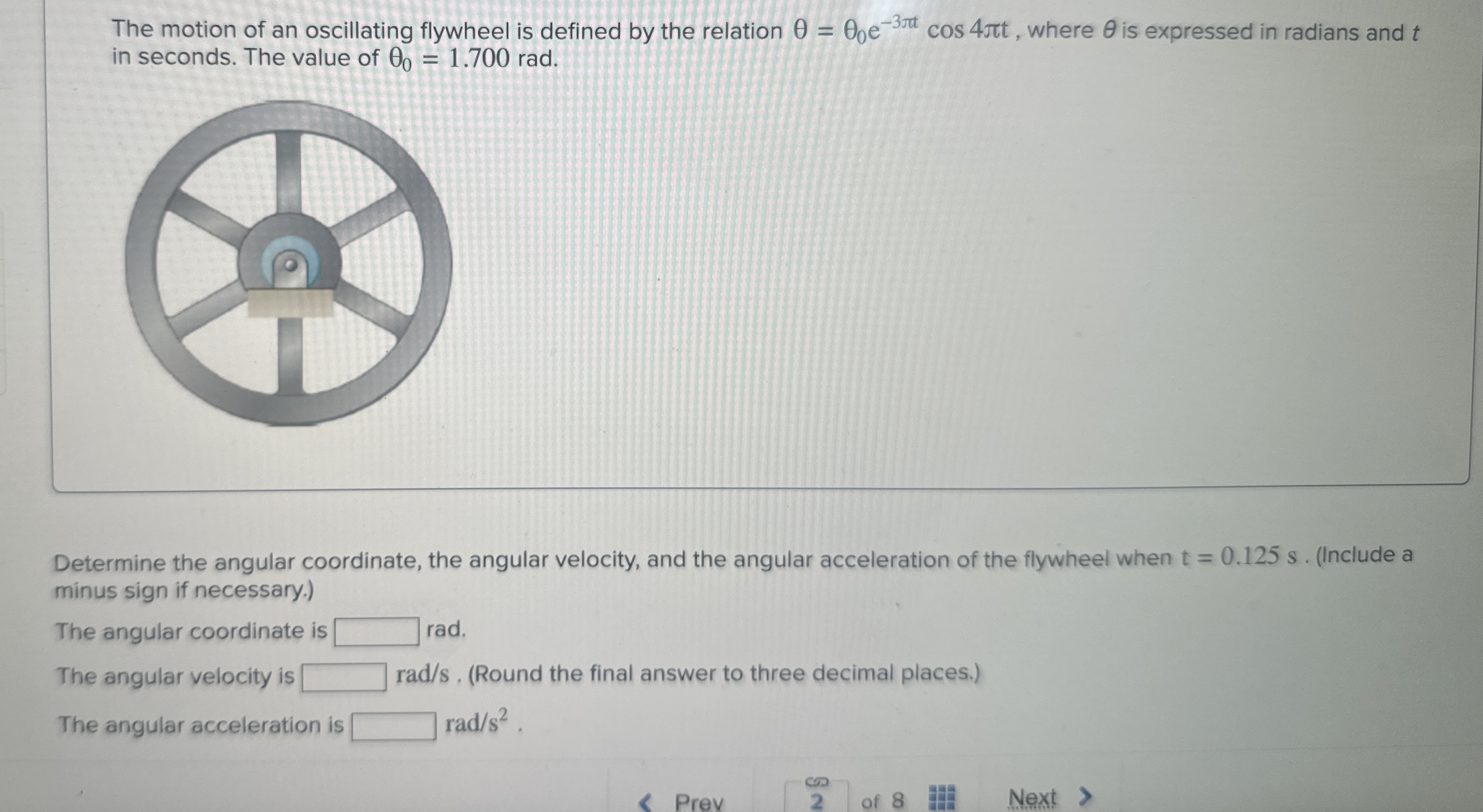 The motion of an oscillating flywheel is defined