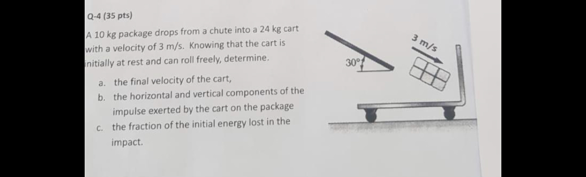 Q - 4 ( 3 5 pts ) A 1 0 kg package drops from a