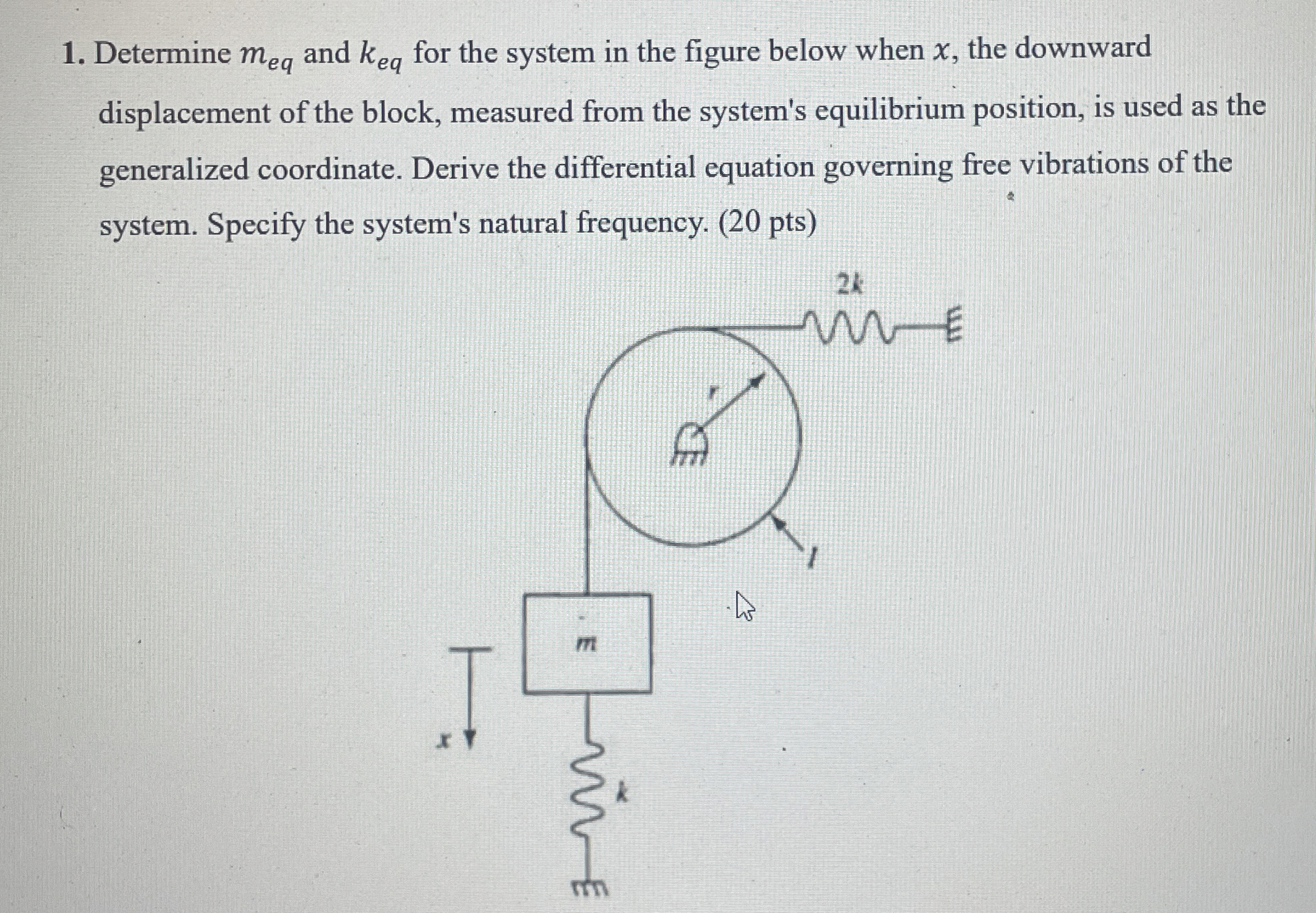 Determine m e q and k e q for the system in the