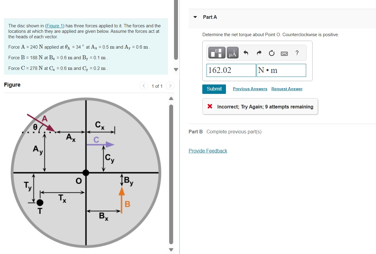 The disc shown in ( Figure 1 ) has three forces