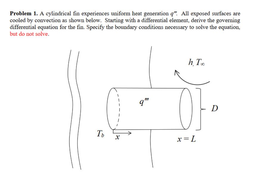 Problem 1 . A cylindrical fin experiences uniform