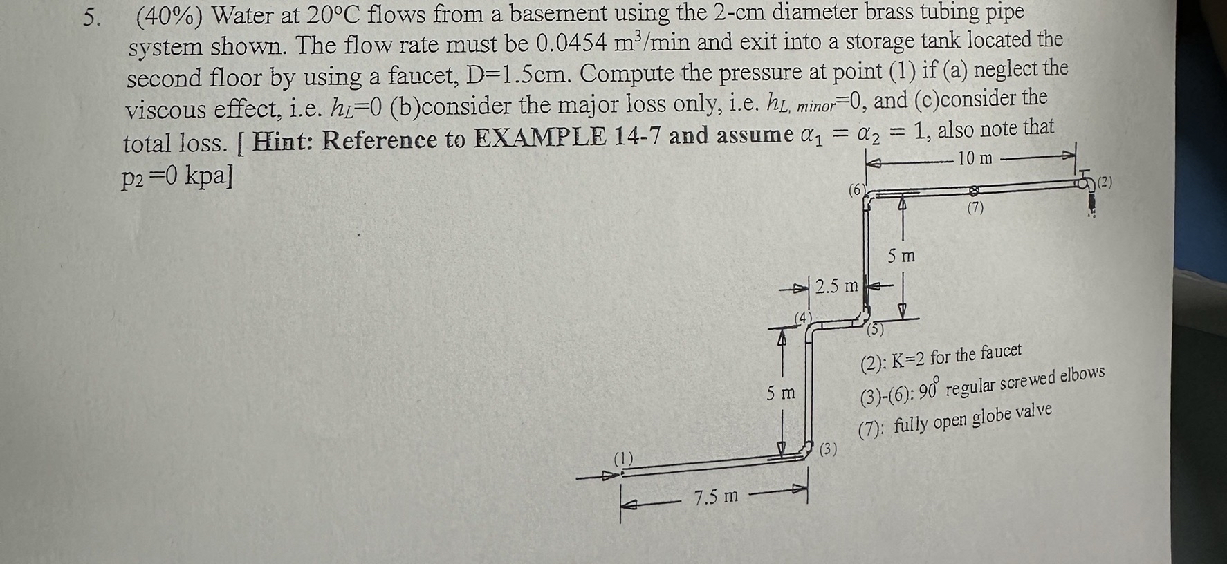 ( 4 0 % ) Water at 2 0 C flows from a basement