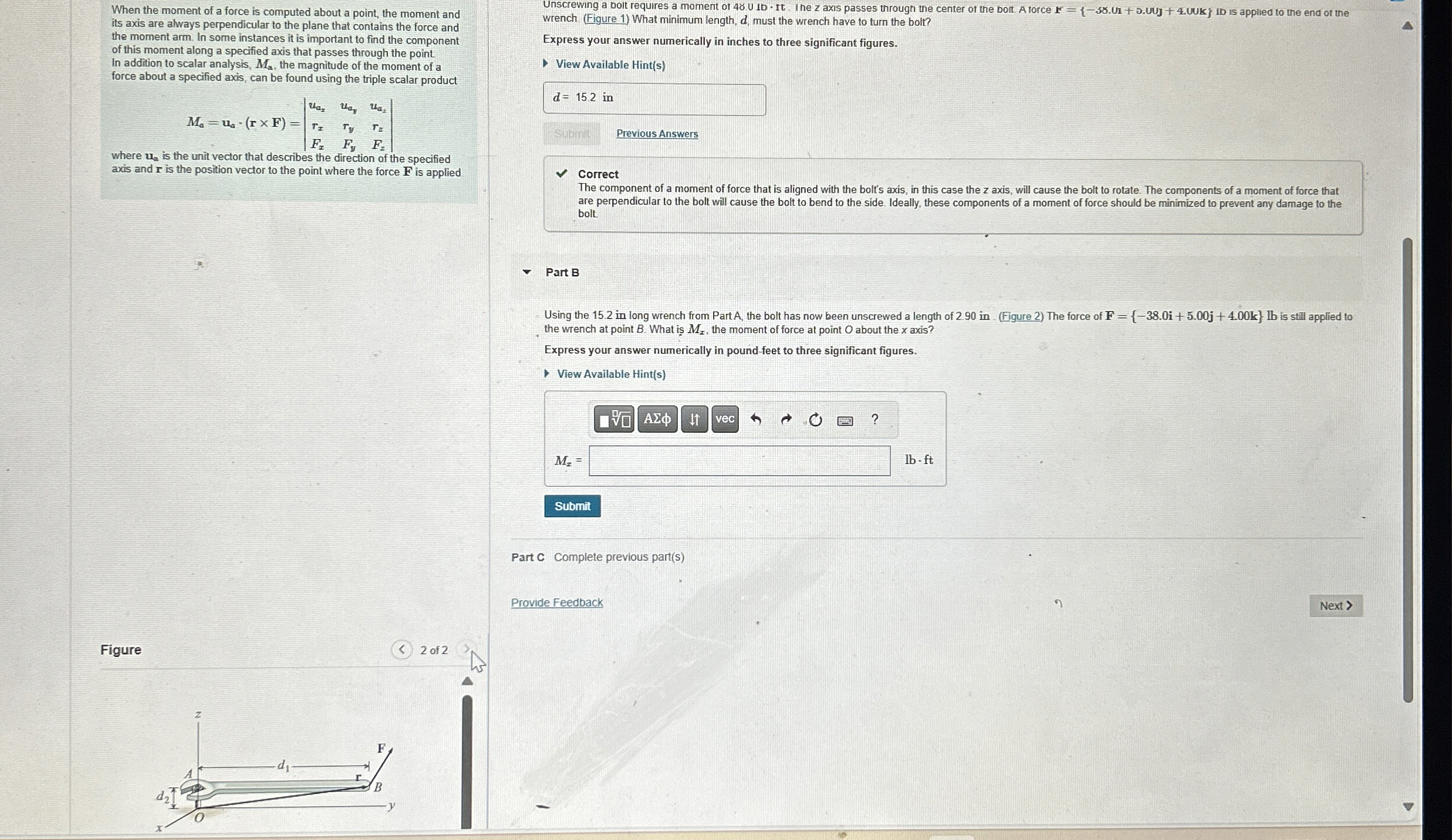 When the moment of a force is computed about a