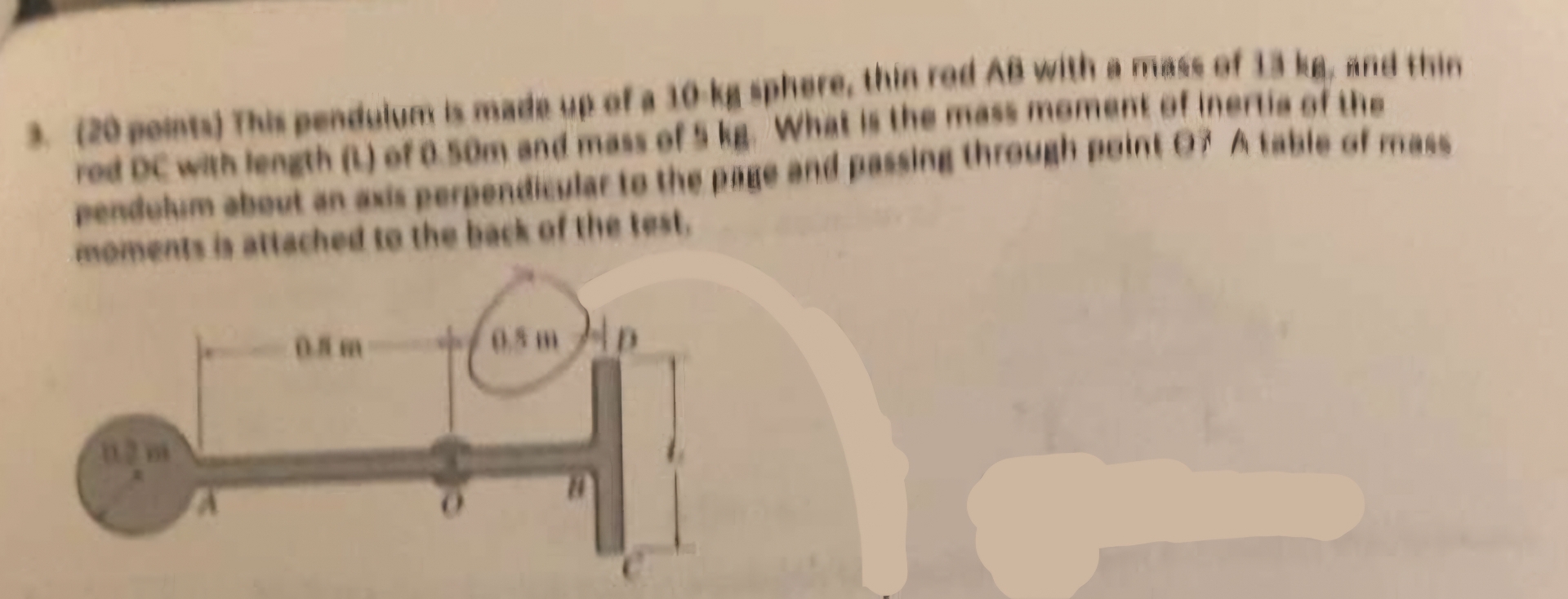 This pendulum is made up of a 1 0 kg shpere, thin