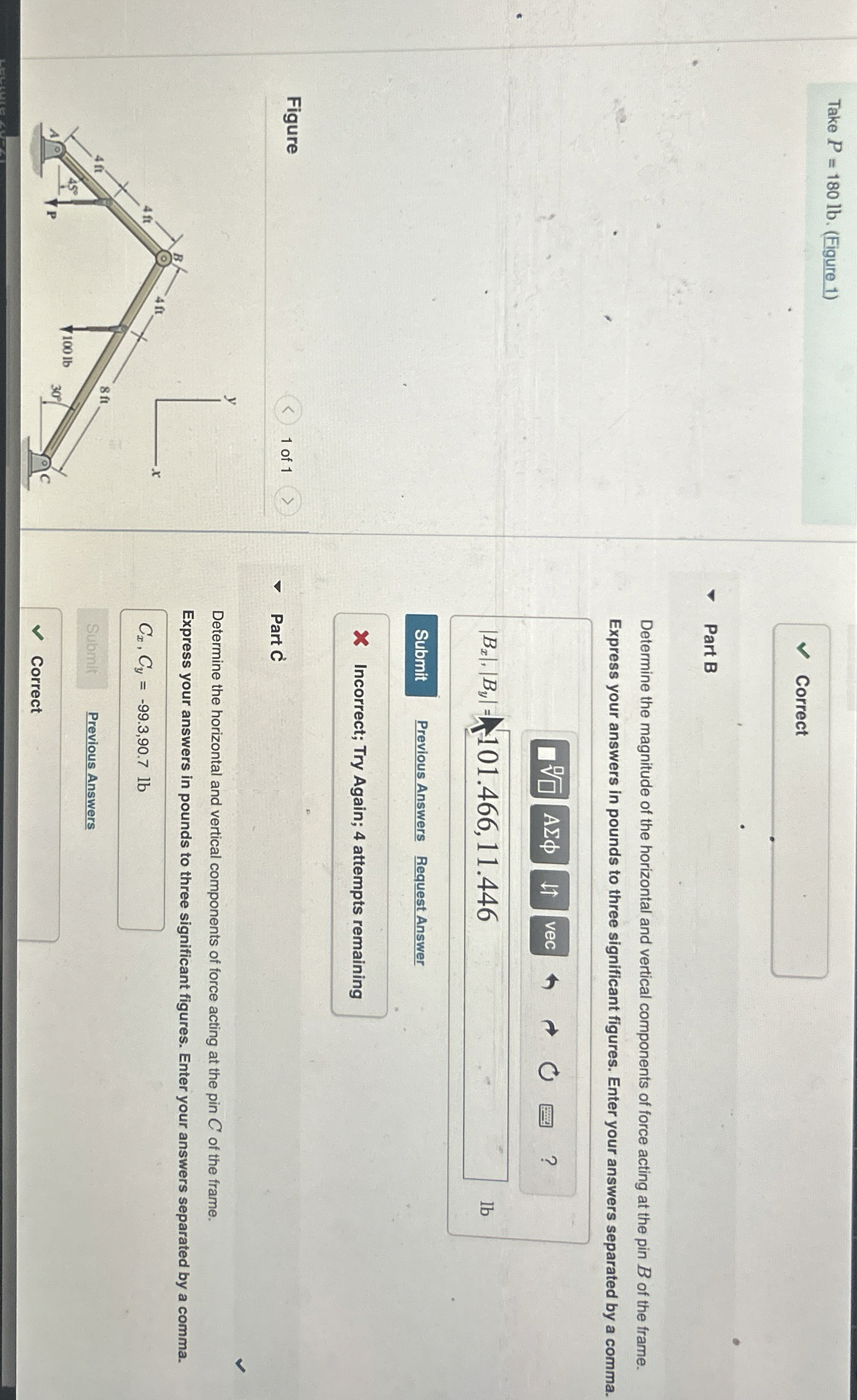 Take P = 1 8 0 l b . ( Figure 1 ) Part B