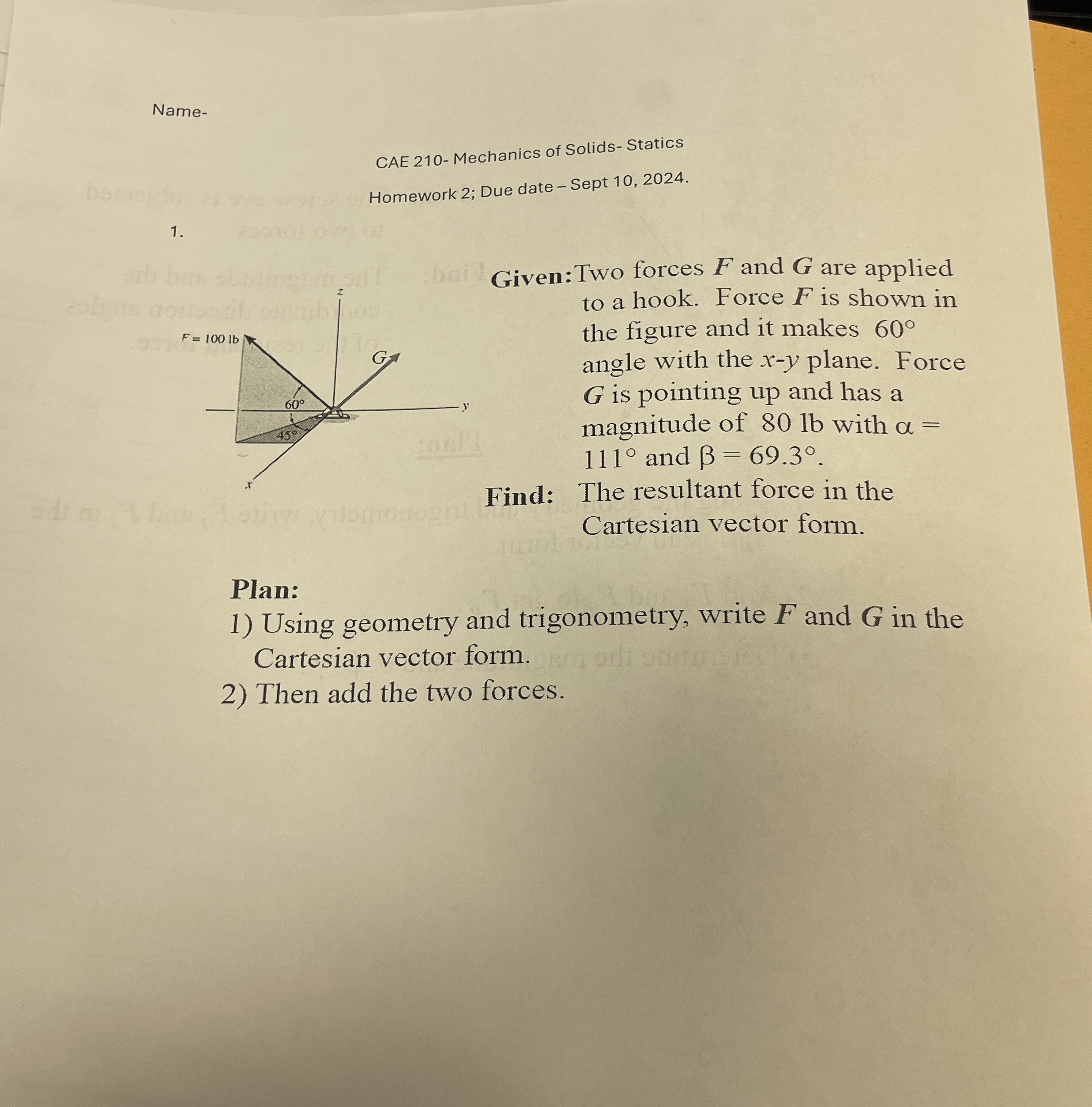 Name - CAE 2 1 0 - Mechanics of Solids - Statics