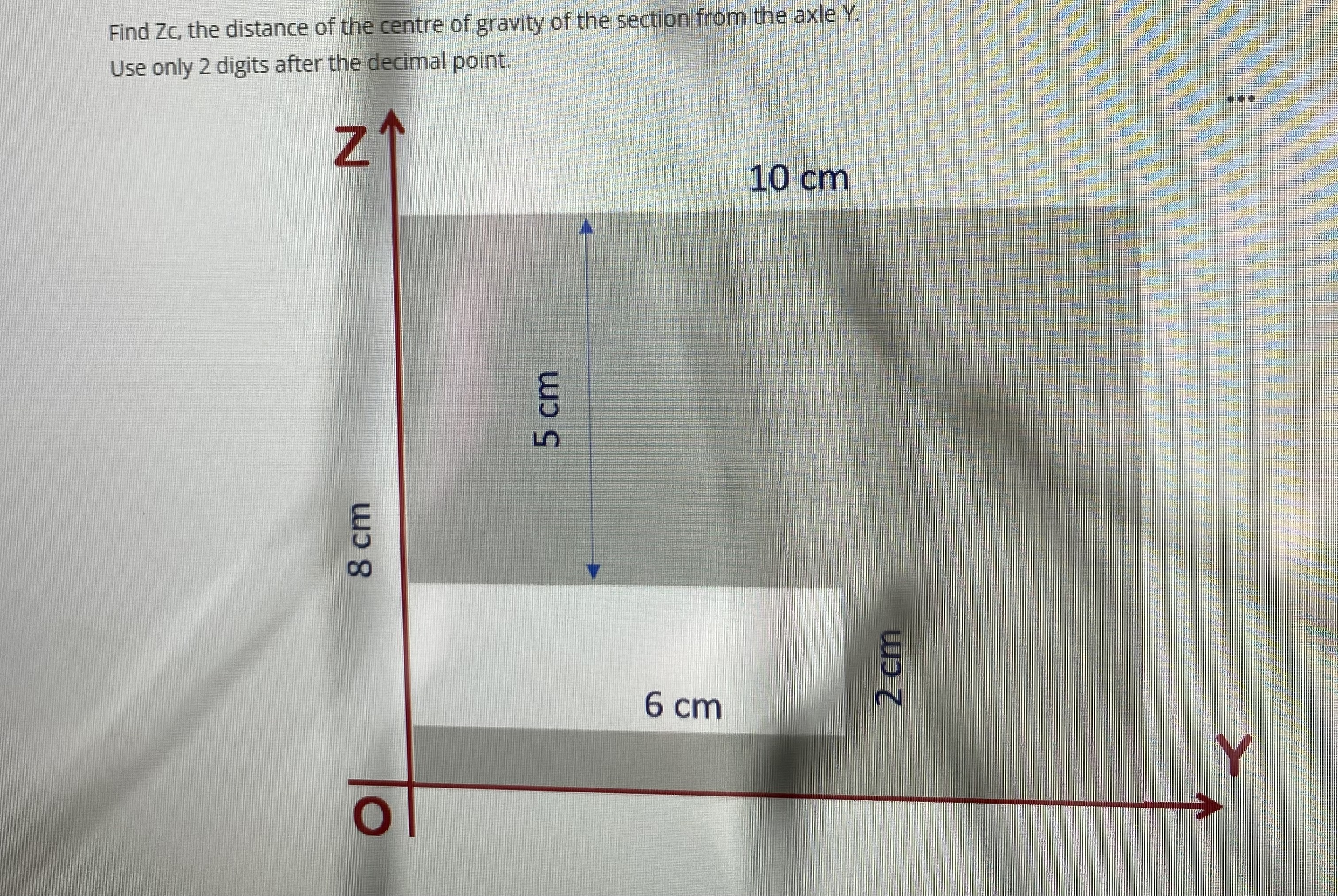 Find Zc , the distance of the centre of gravity