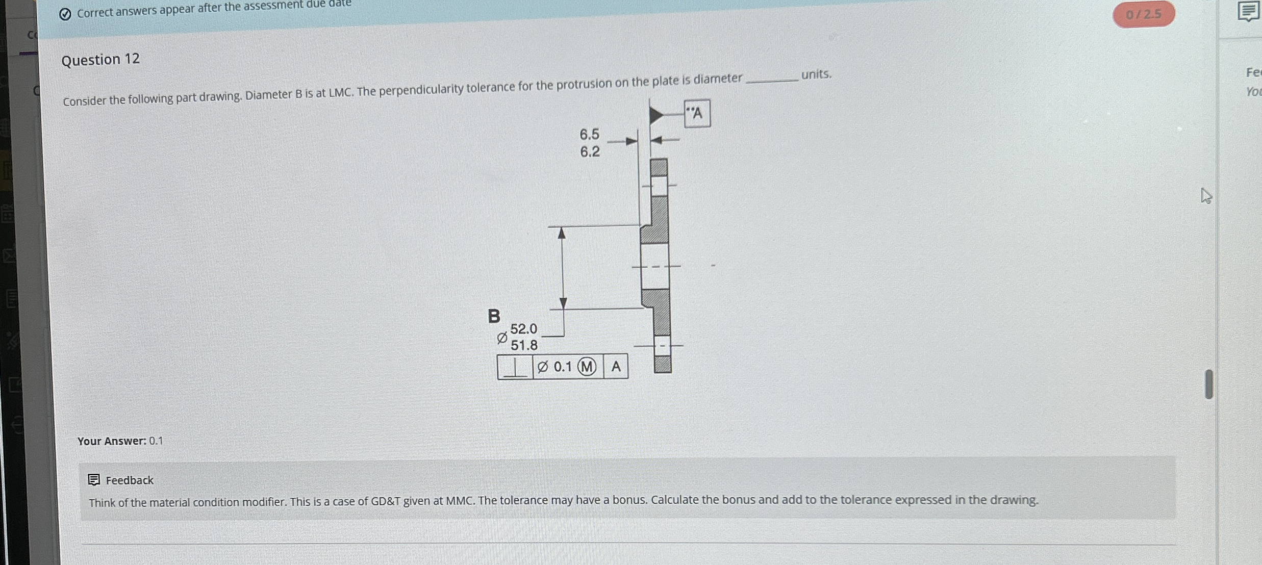 Correct answers appear after the assessment due