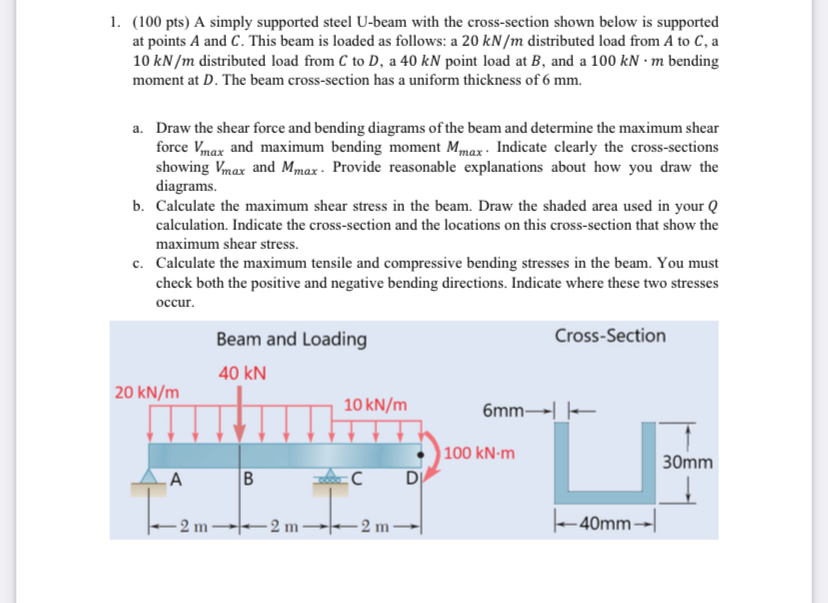 ( 1 0 0 pts ) A simply supported steel U - beam