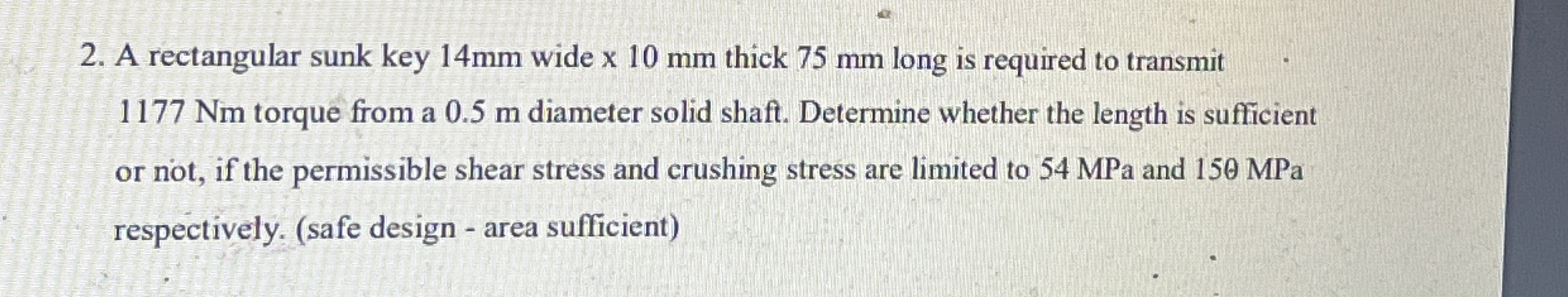 A rectangular sunk key 1 4 mm wide x 1 0 m m