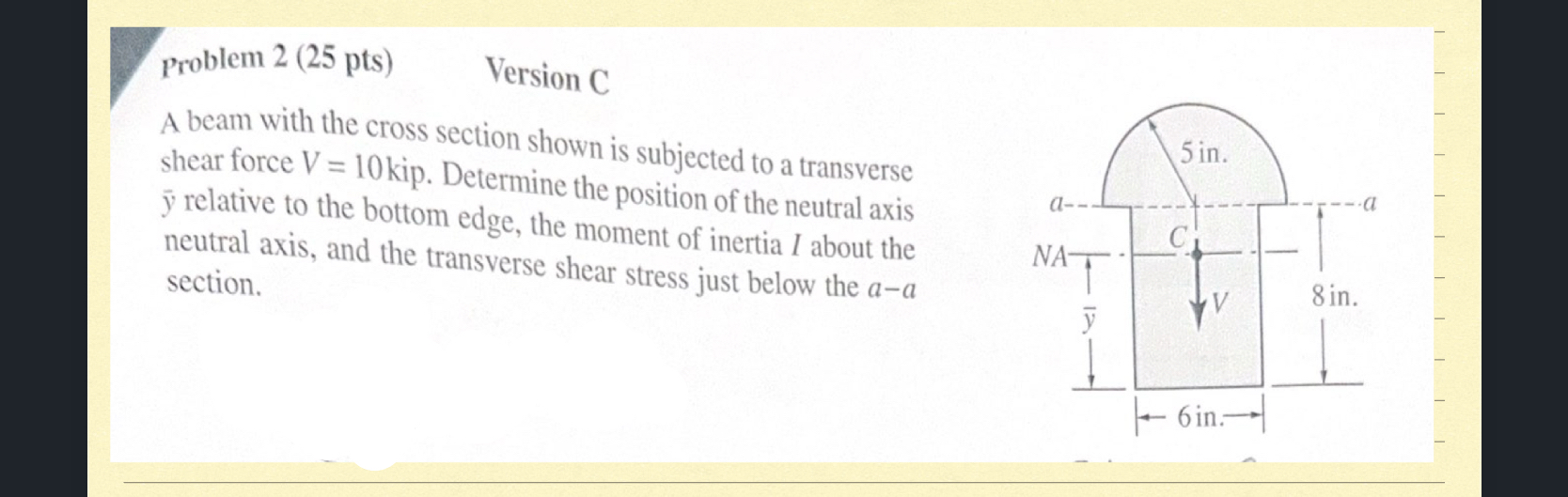 Problem 2 ( 2 5 pts ) Version C A beam with the