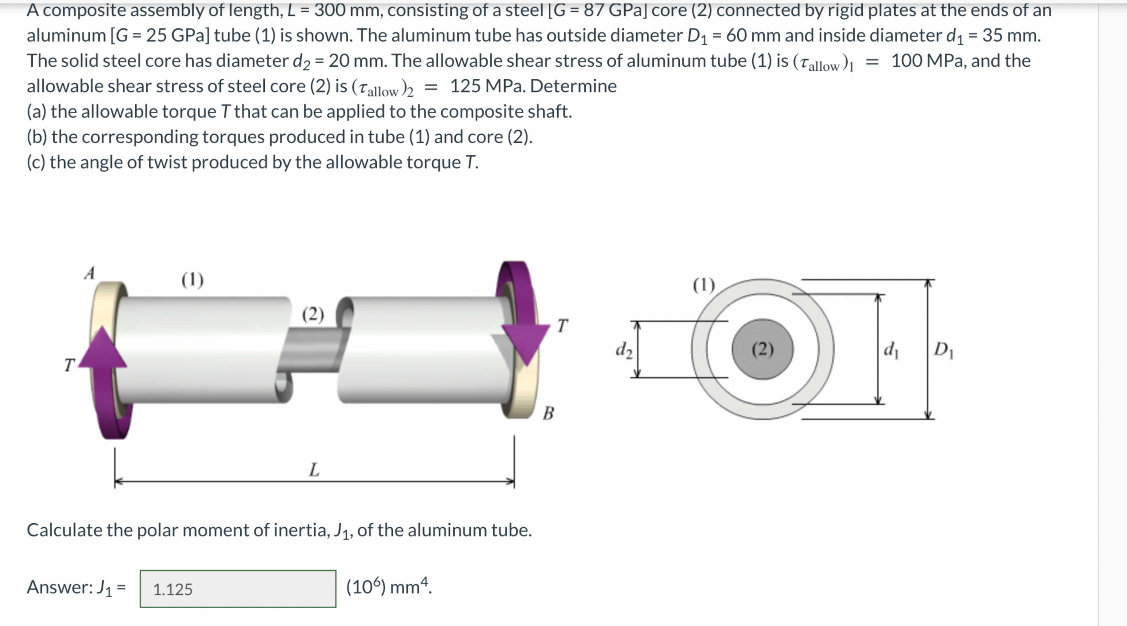 A composite assembly of length, L = 3 0 0 m m ,