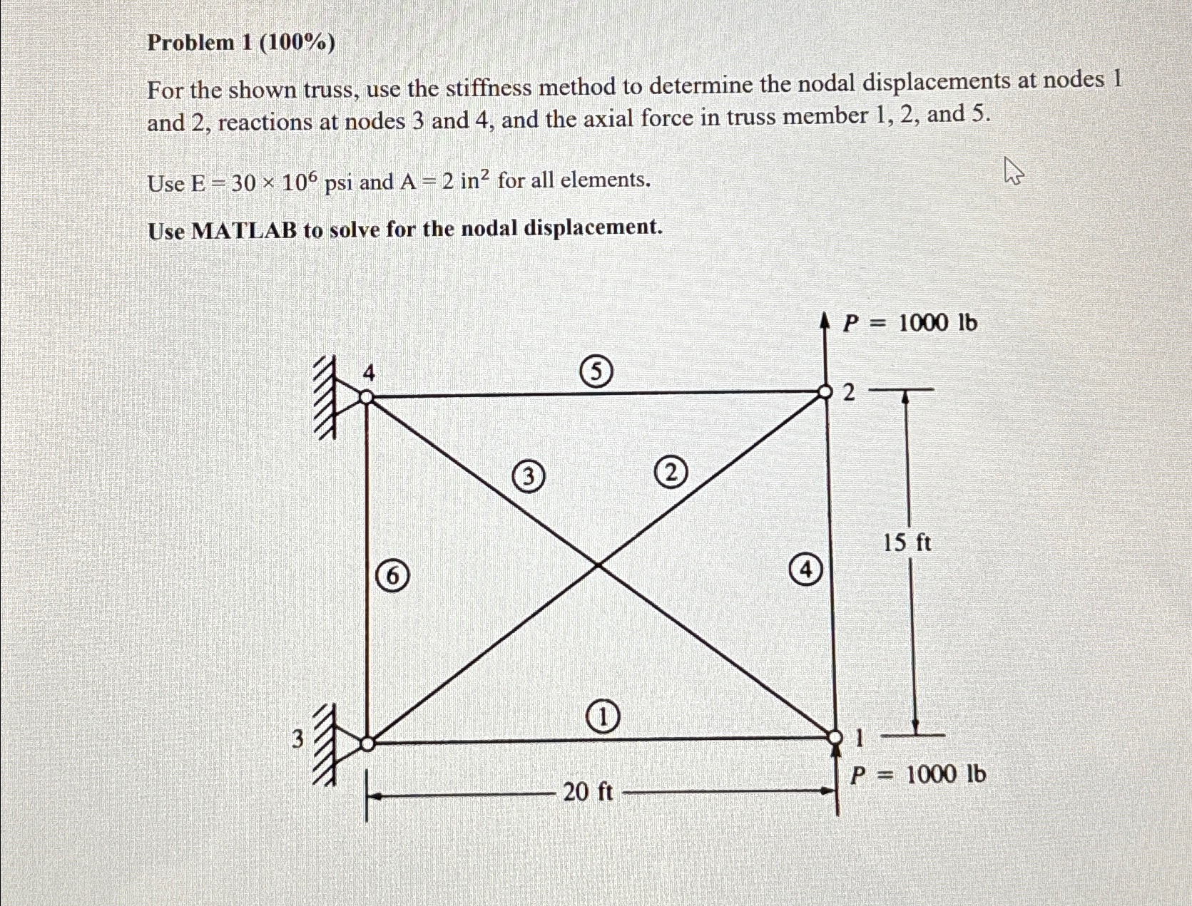 Problem 1 ( 1 0 0 % ) For the shown truss, use