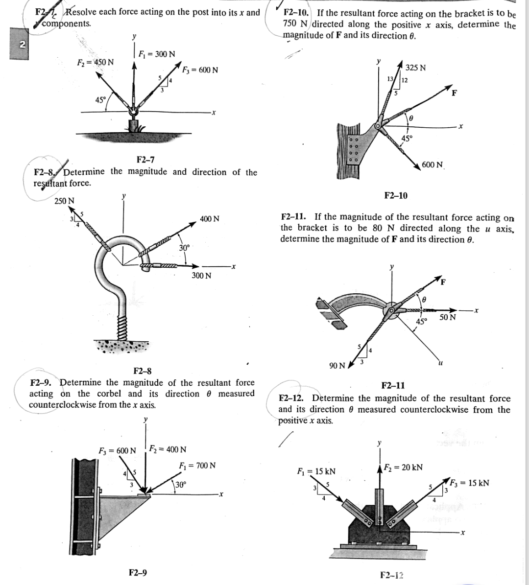 F 2 C c Resolve each force acting on the post
