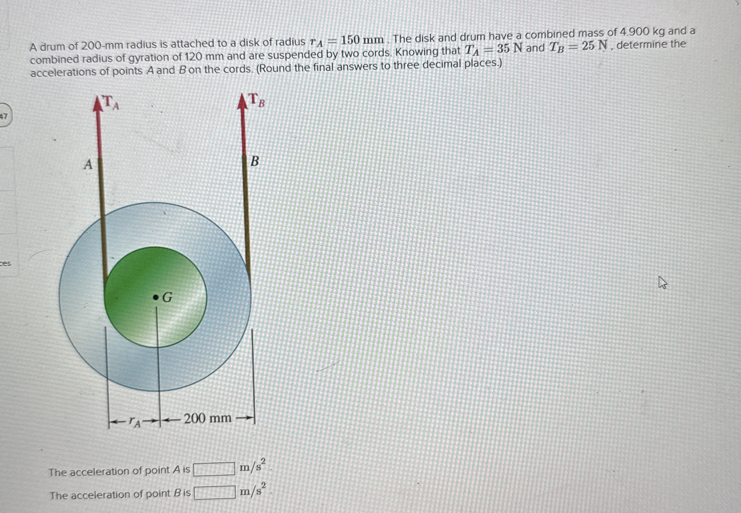 A drum of 2 0 0 - m m radius is attached to a