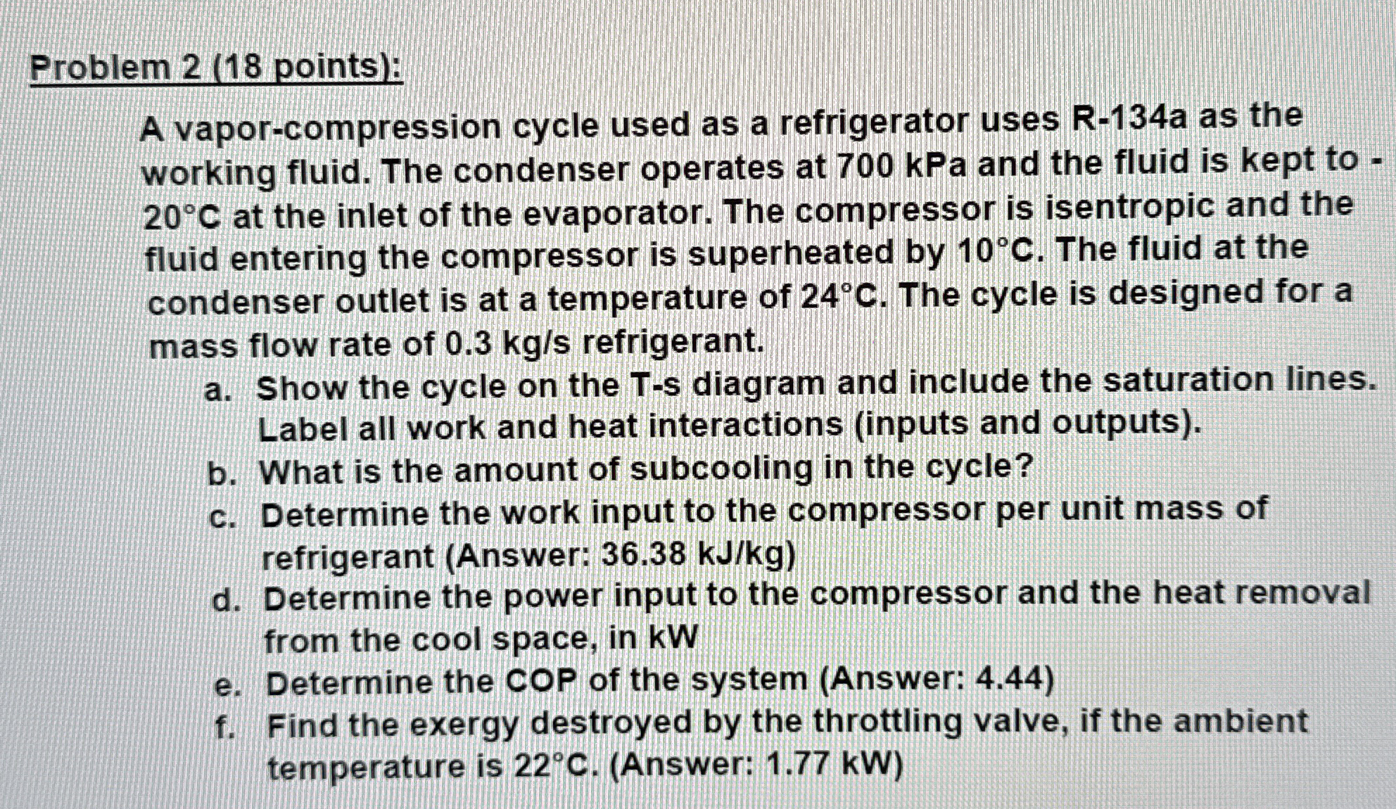 Problem 2 ( 1 8 points ) : A vapor - compression