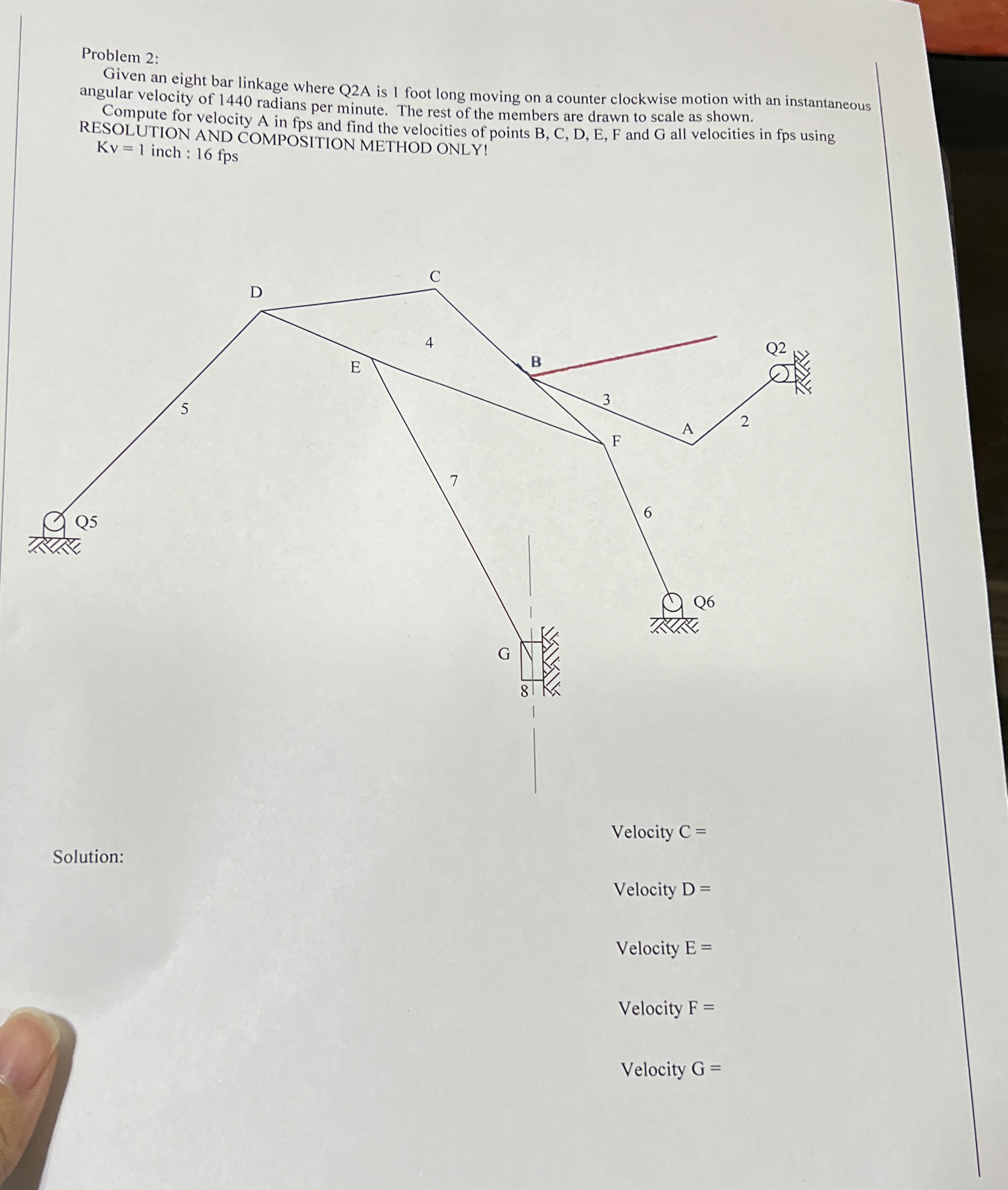 Problem 2 : Given an eight bar linkage where Q 2