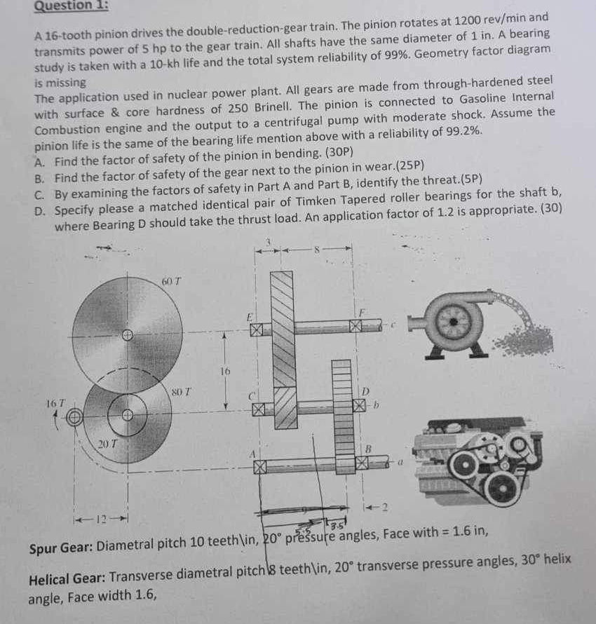 Question 1 : A 1 6 - tooth pinion drives the