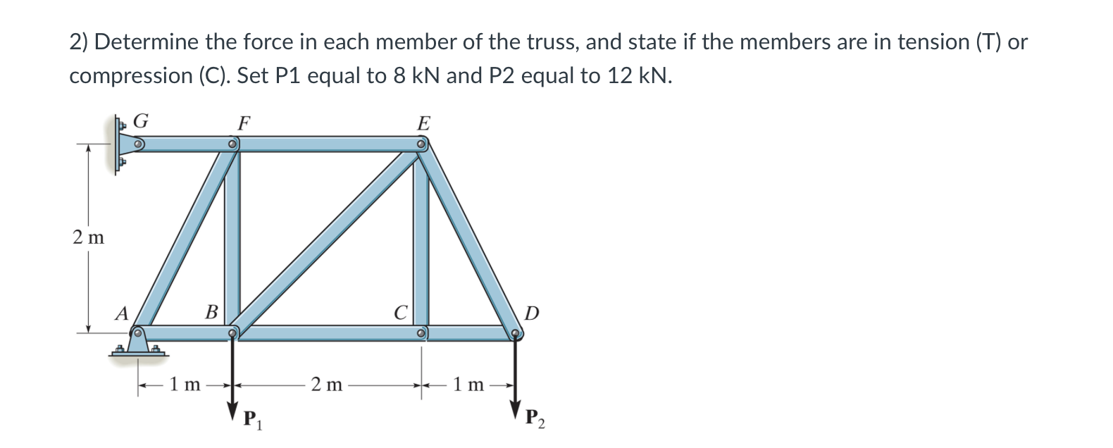 2 ) Determine the force in each member of the