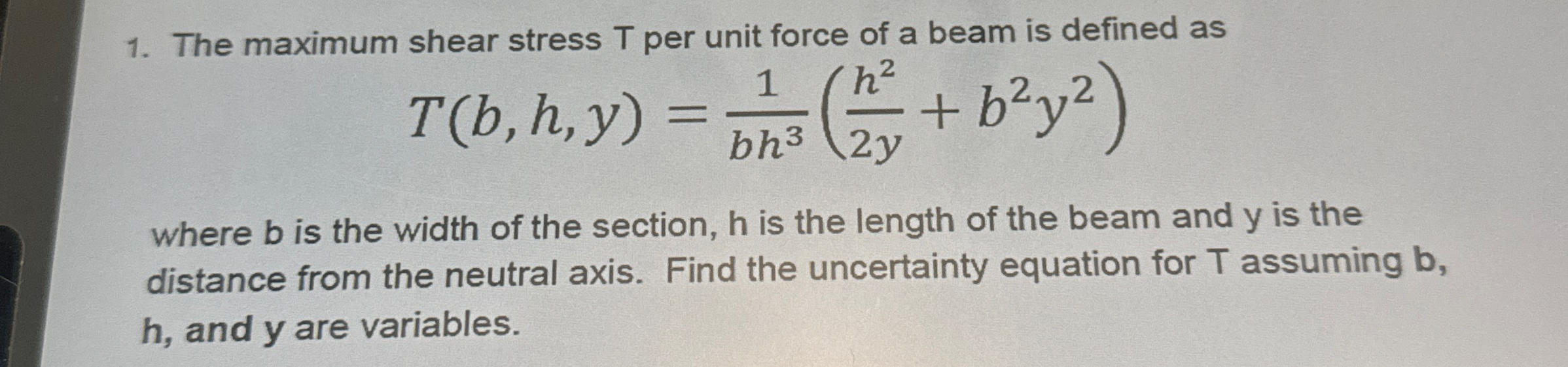 The maximum shear stress T per unit force of a