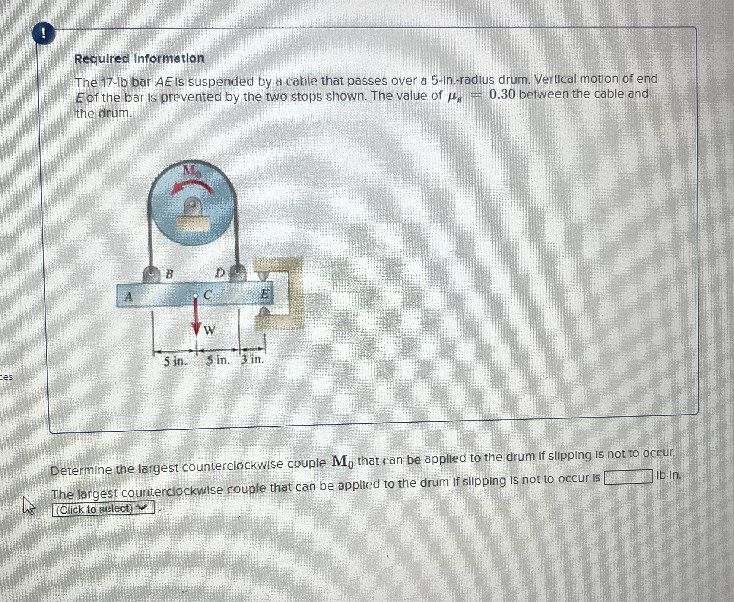 Required Information The 1 7 - lb bar A E is