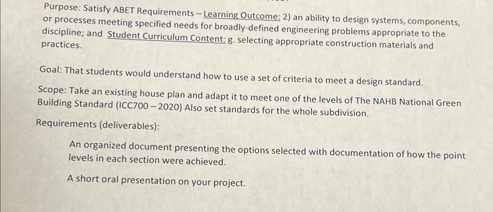 Purpose: Satisfy ABET Requirements - Learning