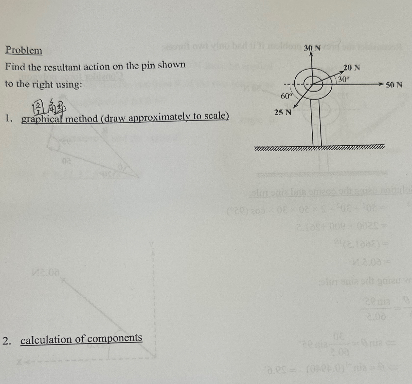 Problem Find the resultant action on the pin