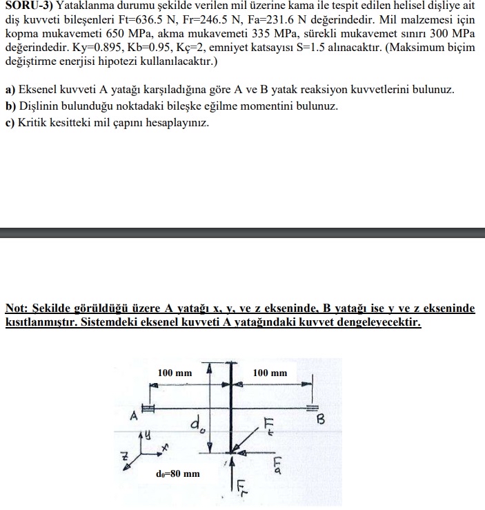 SORU - 3 ) Yataklanma durumu ekilde verilen mil
