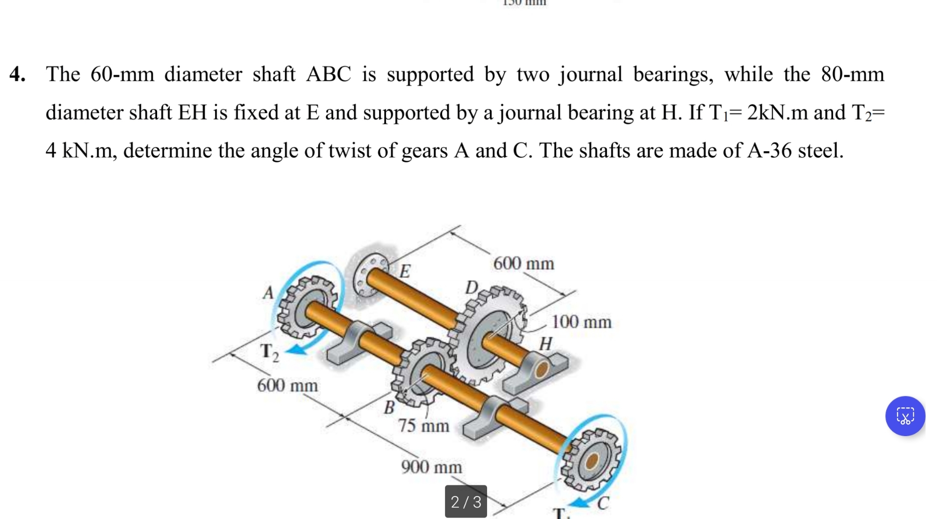 The 6 0 - m m diameter shaft ABC is supported by