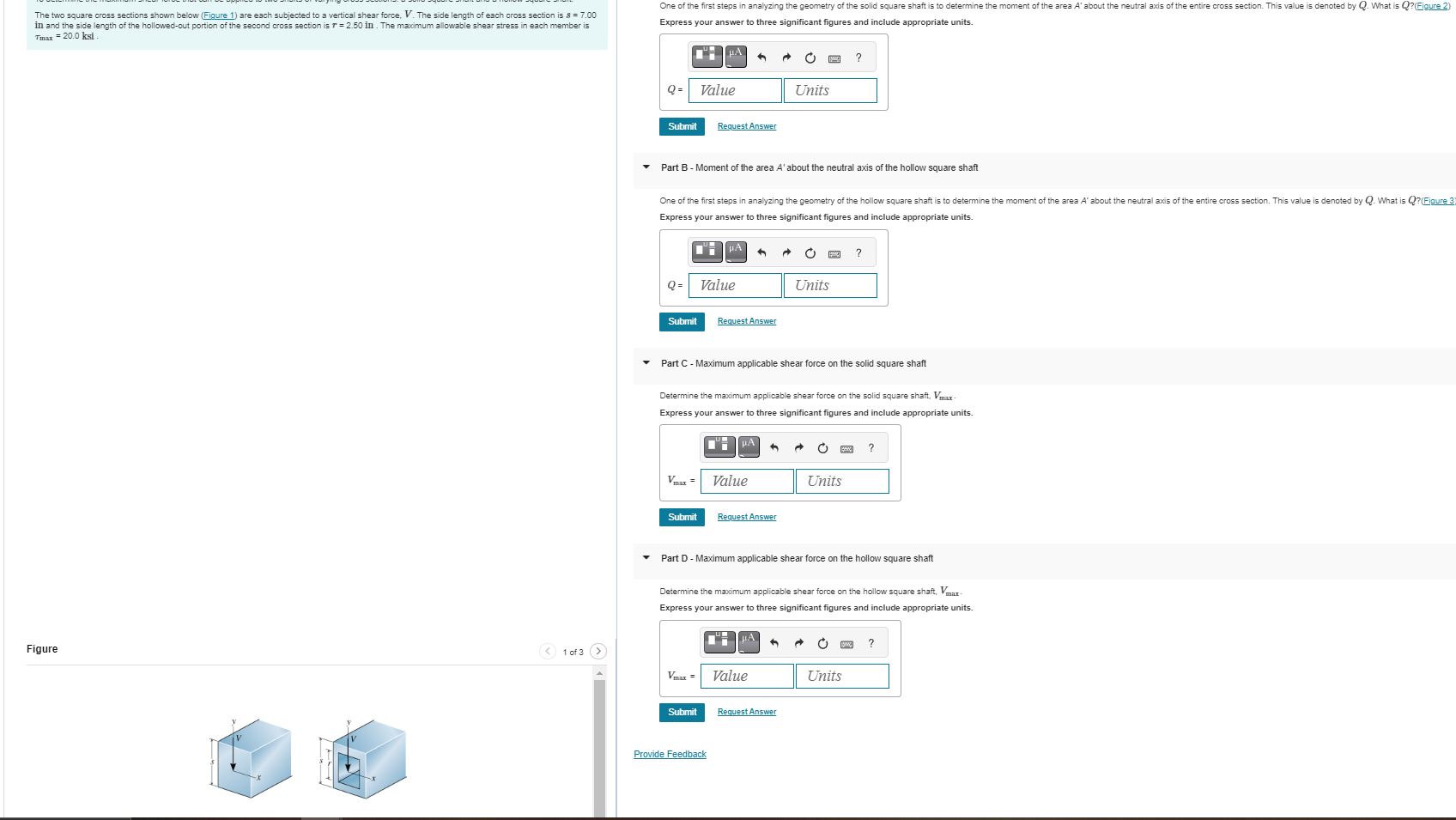 The two square cross sections shown below (