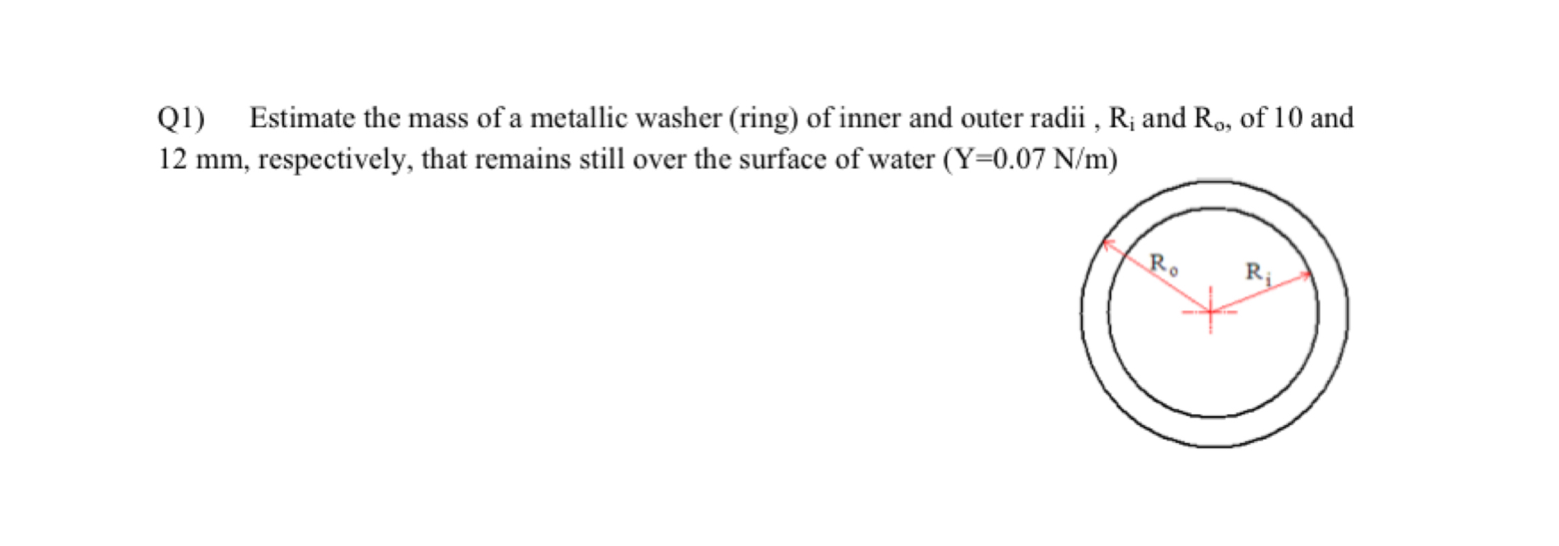 Q 1 ) Estimate the mass of a metallic washer (