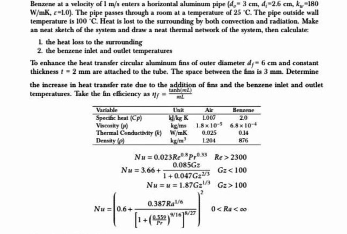 Benzene at a velocity of 1 m s enters a