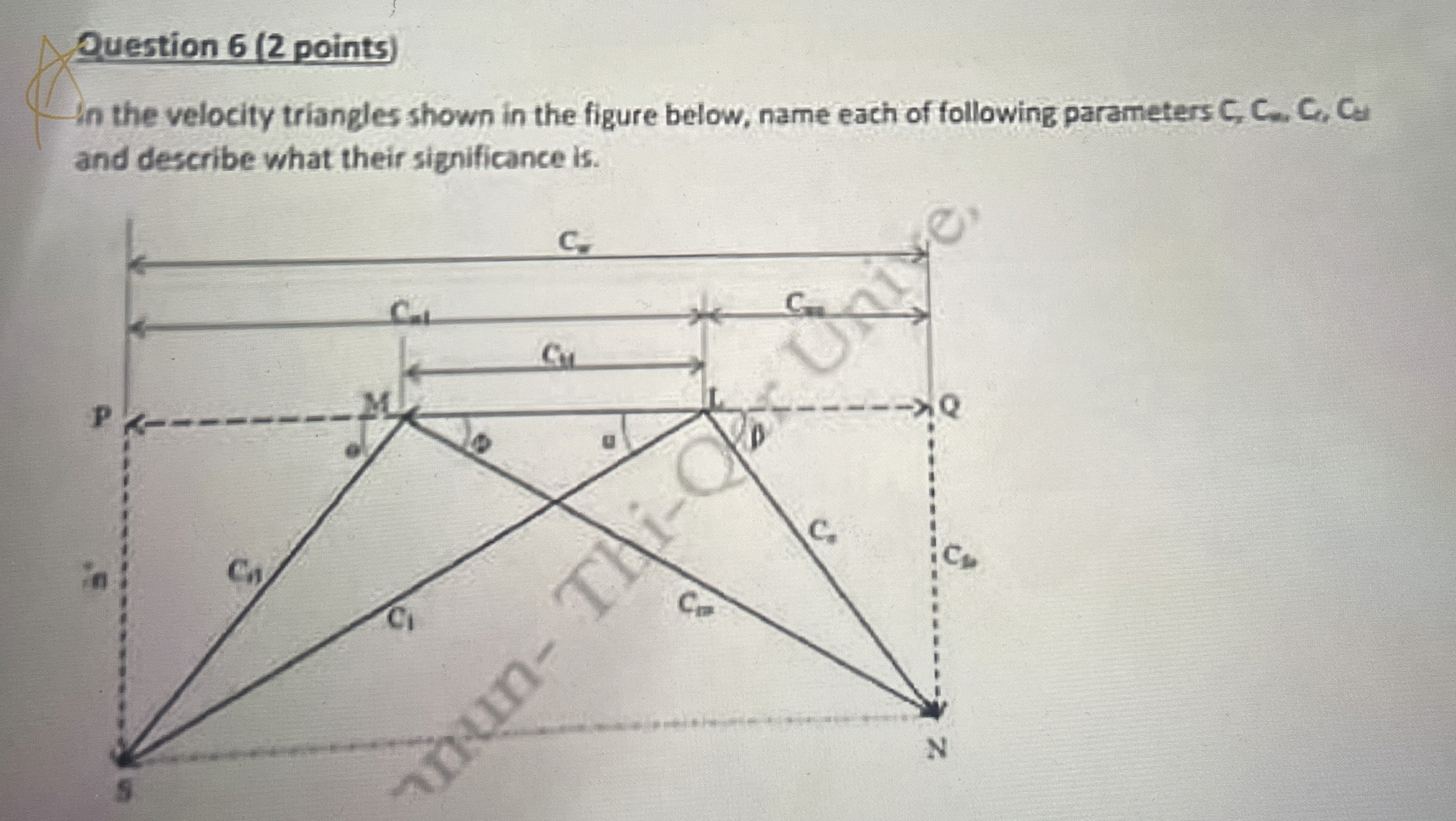 Question 6 ( 2 points ) in the velocity triangles