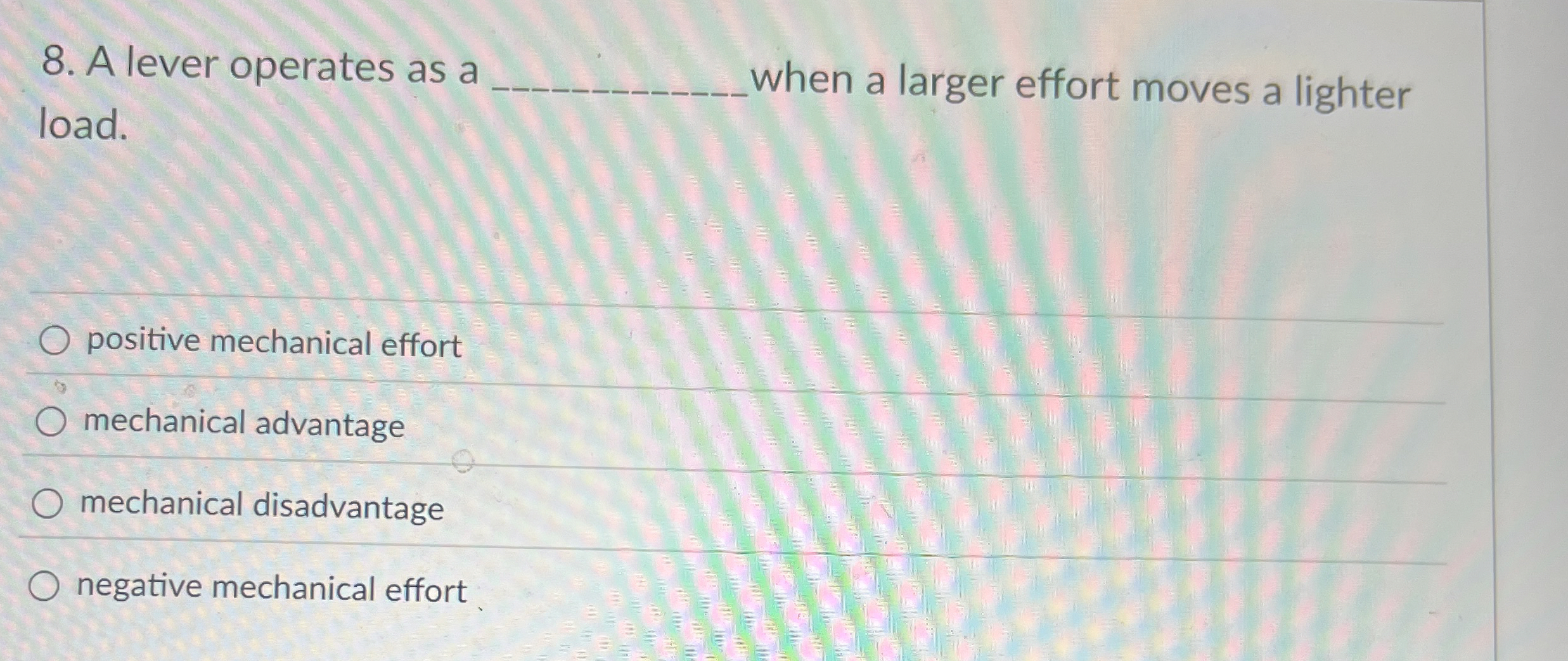 A lever operates as a load. when a larger effort