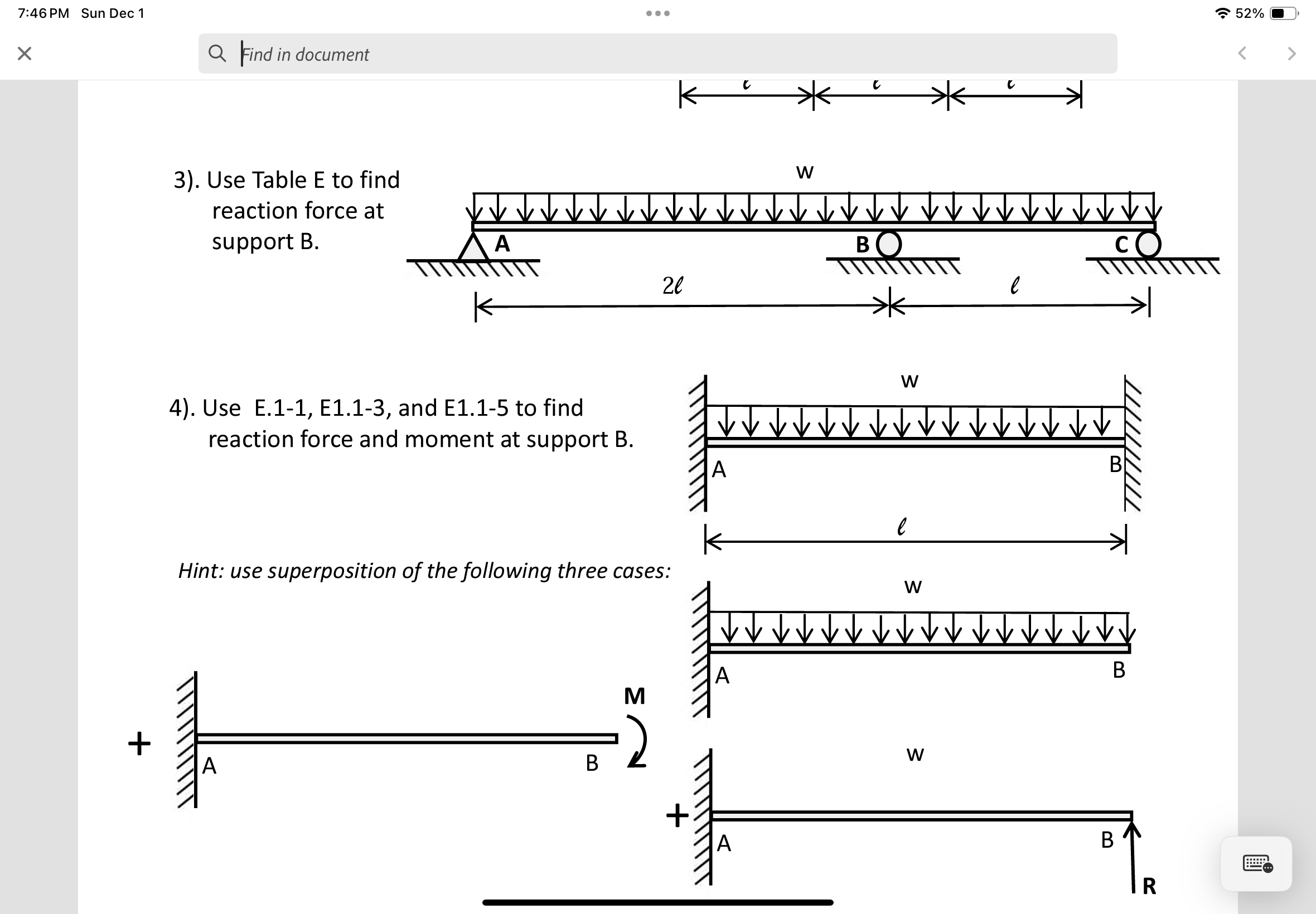 3 ) . Use Table E to find reaction force at