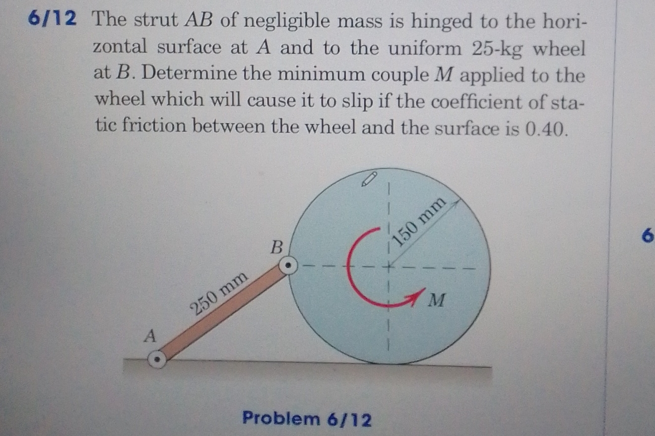 6 / 1 2 The strut A B of negligible mass is