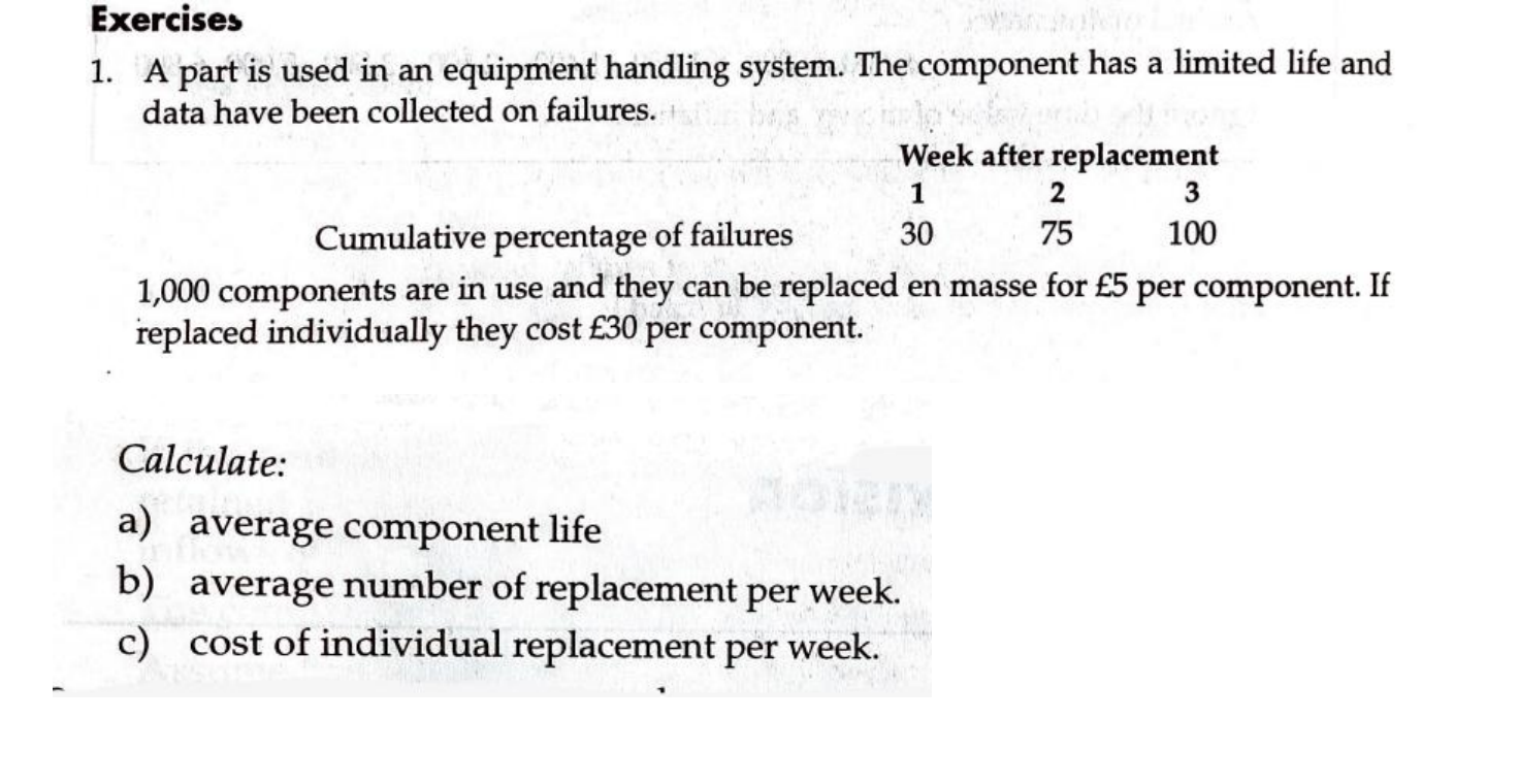 Exercises 1 . A part is used in an equipment