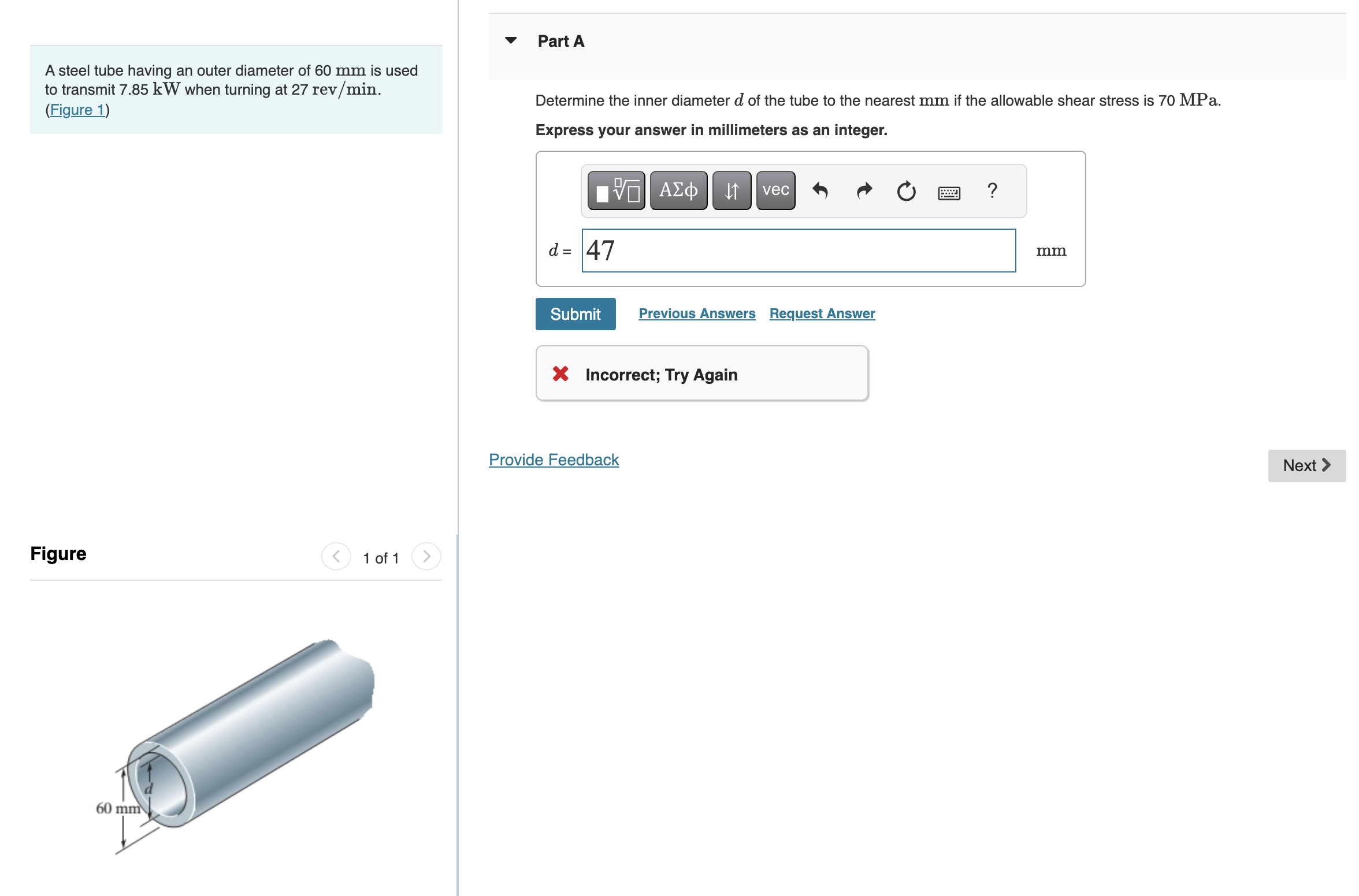 Part A A steel tube having an outer diameter of 6