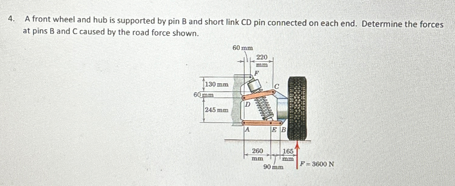 A front wheel and hub is supported by pin B and