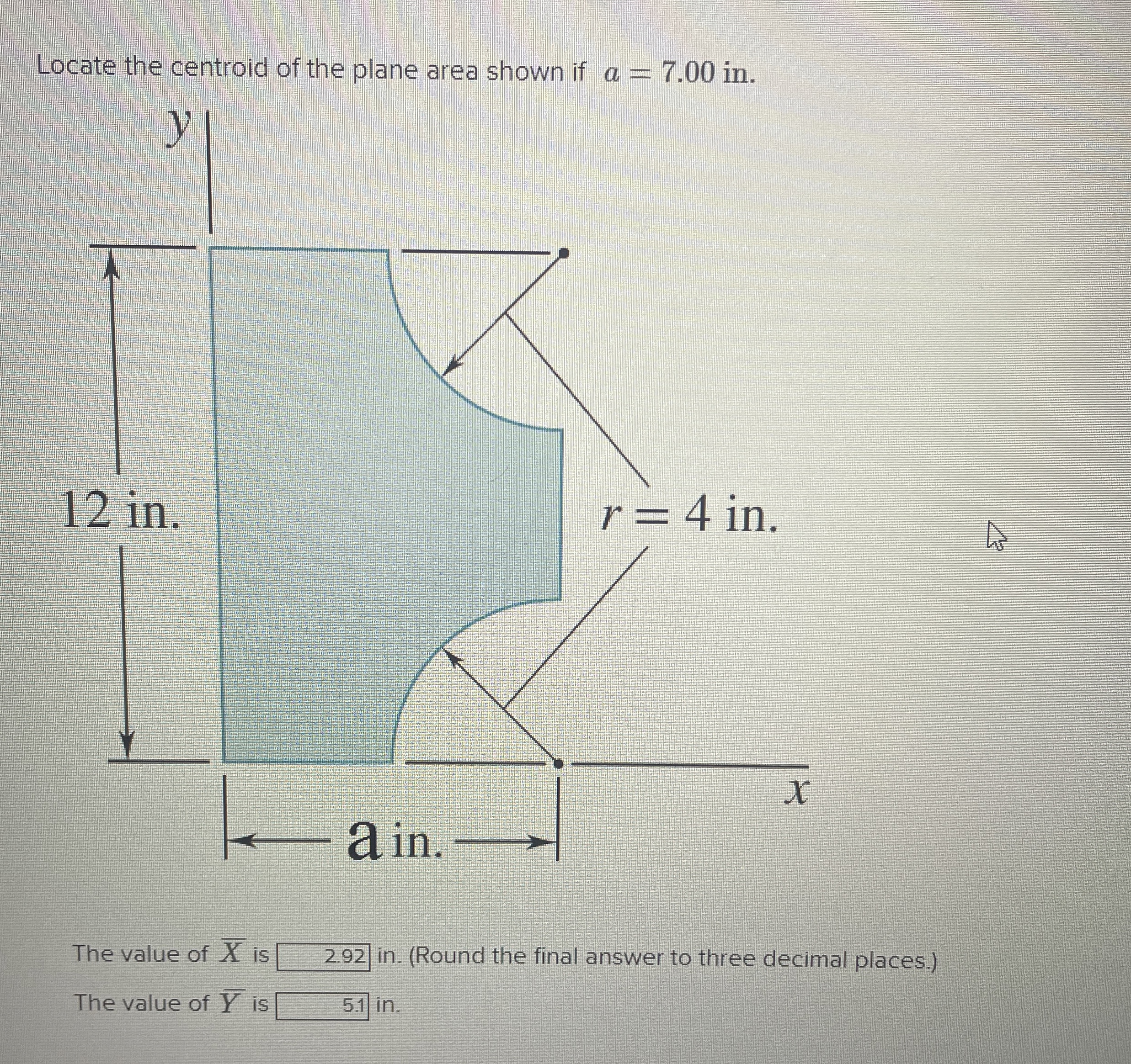 Locate the centroid of the plane area shown if a