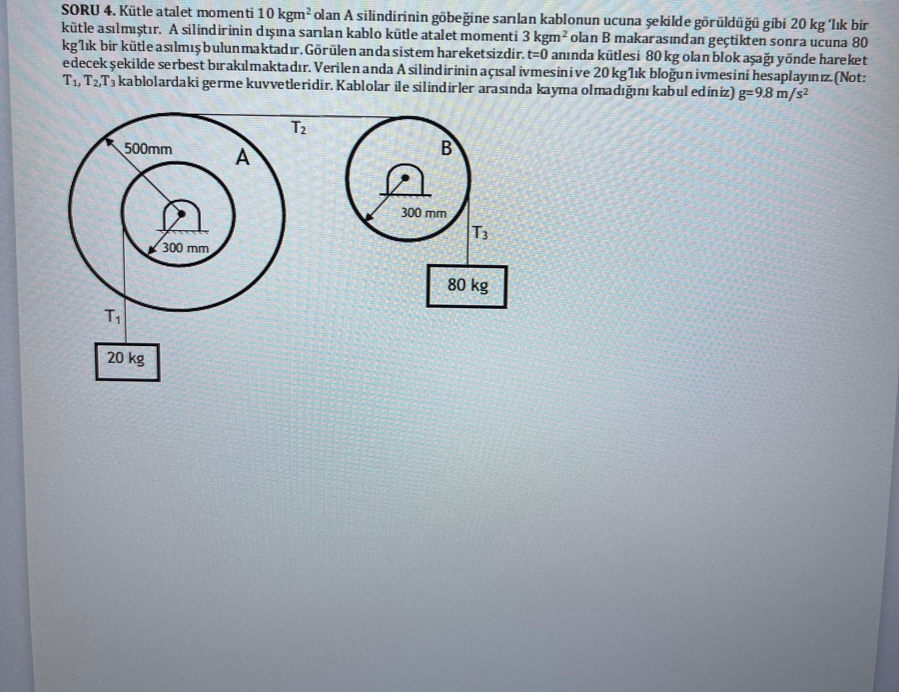 QUESTION 4 . A 2 0 kg mass is hung on the end of