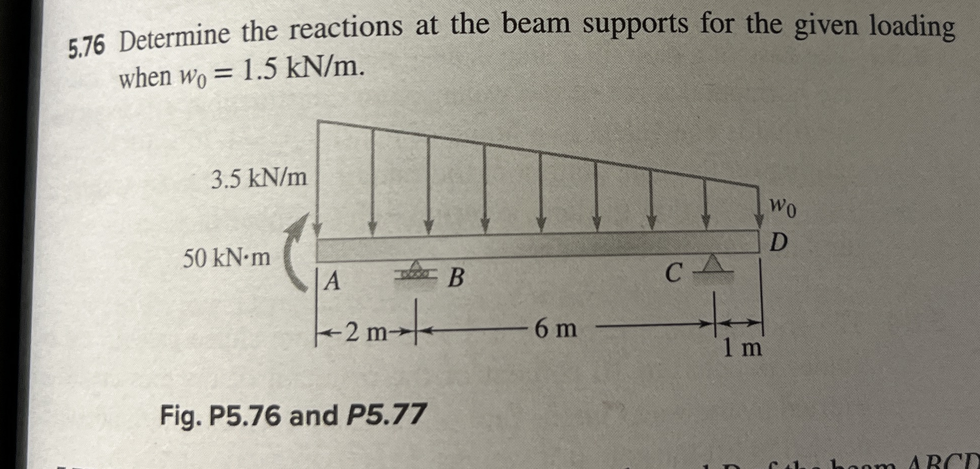 5 . 7 6 Determine the reactions at the beam