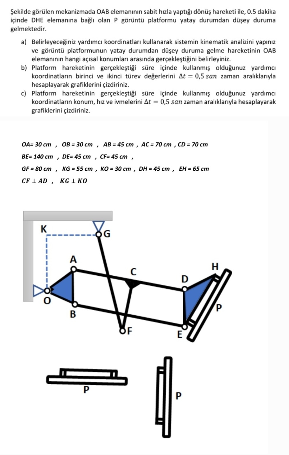 ekilde g r len mekanizmada OAB eleman n n sabit h
