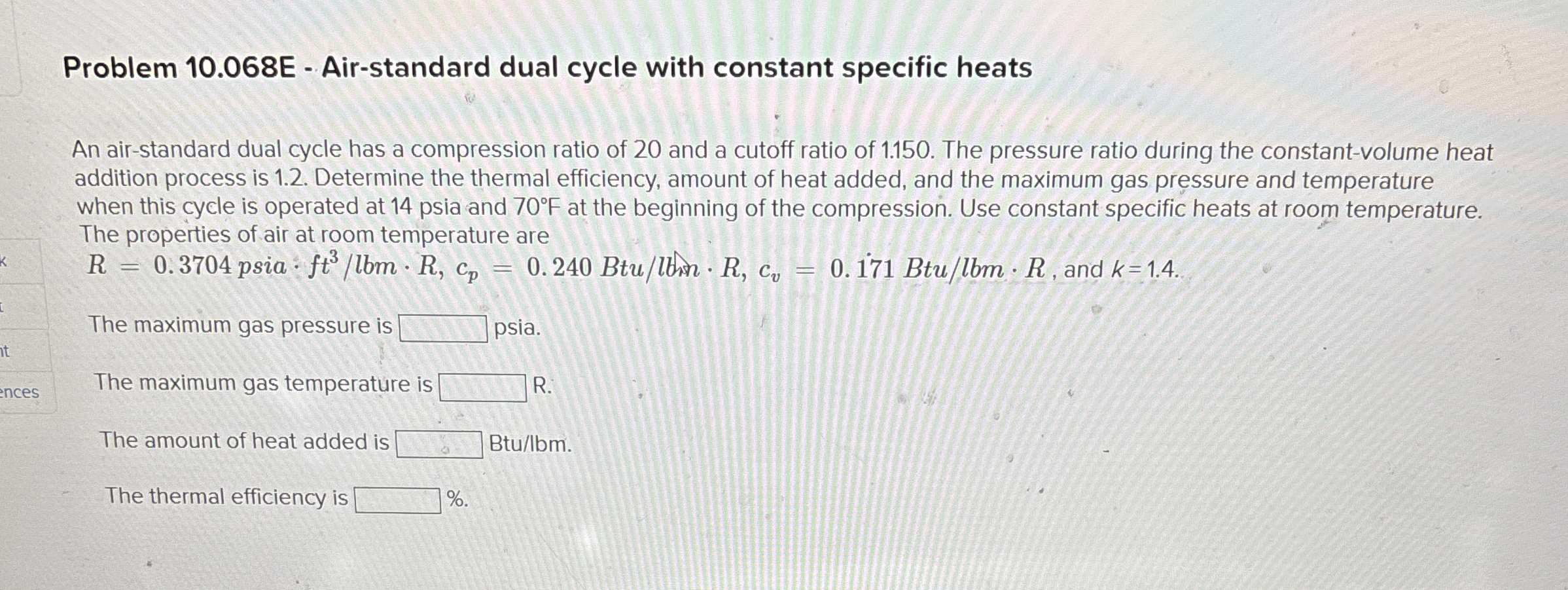 Problem 1 0 . 0 6 8 E - Air - standard dual cycle