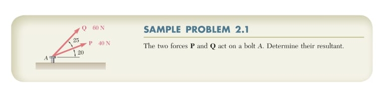 SAMPLE PROBLEM 2 . 1 The two forces P and Q act