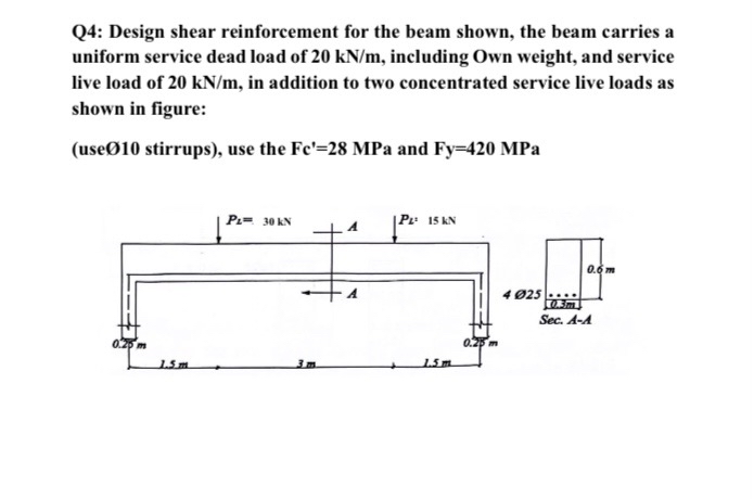 Q 4 : Design shear reinforcement for the beam
