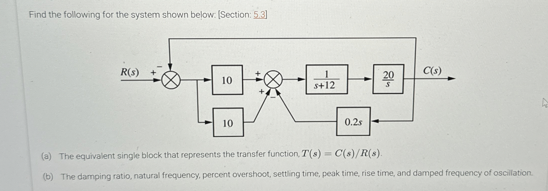 Find the following for the system shown below: [