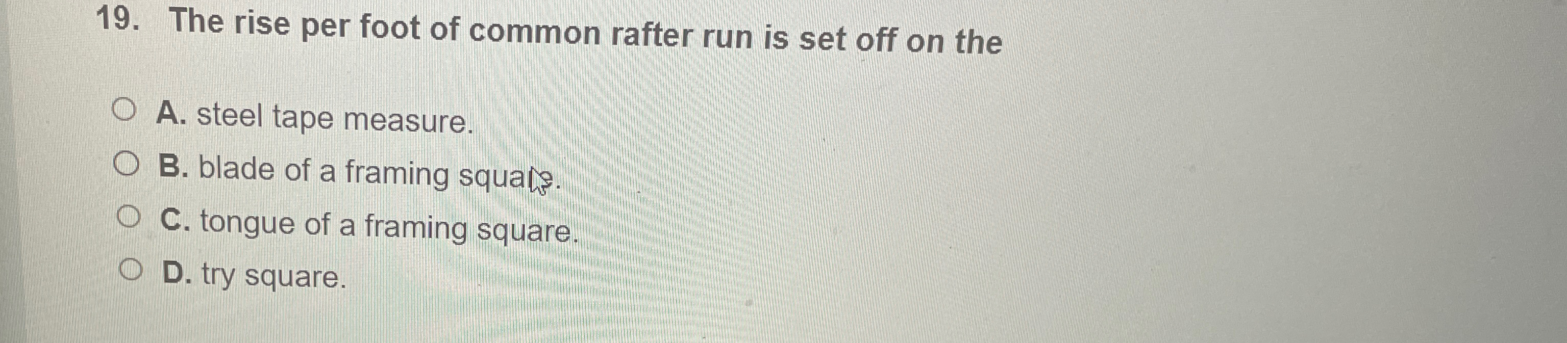 The rise per foot of common rafter run is set off